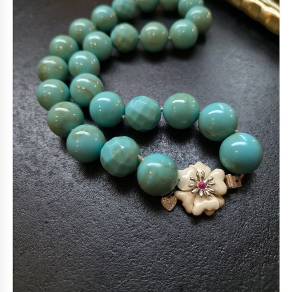 Stella &Dot vintage Y2K hand painted Turquoise chunky BLOOM beaded necklace - Picture 3 of 9